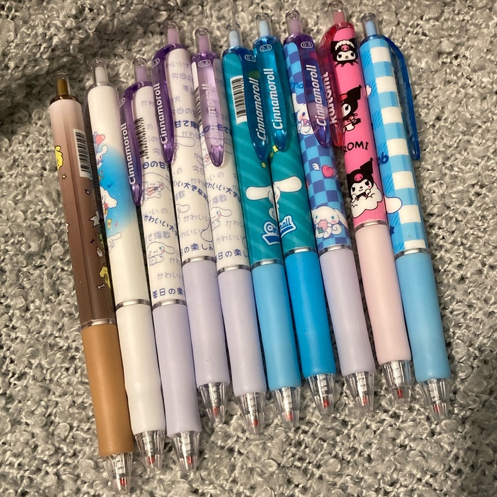 Set of 10! Cinnamoroll and Kuromi Themed Party Pens - Blue, Purple, Brown